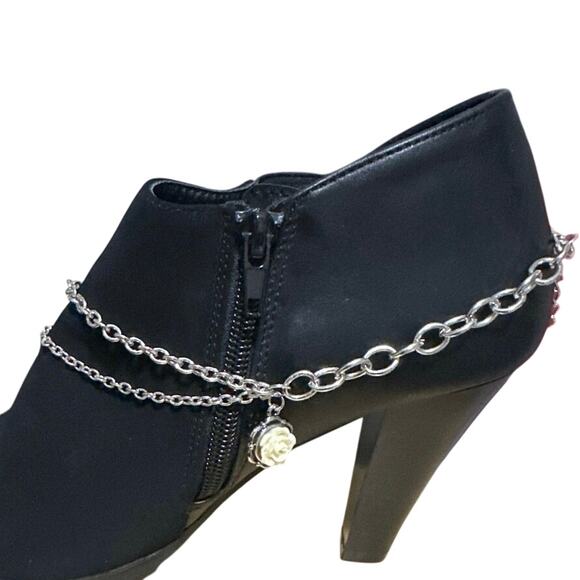 Womens Boot Chain White Roses charms Silver Tone 14” HomeMade Brand New NWT - Picture 3 of 8